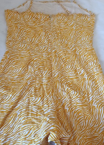 Sarı Zebra Desenli Düğmeli Kolsuz şort tulum - Görsel 2