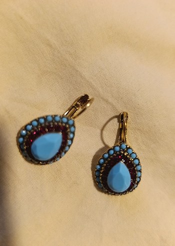 Boncuklu Turkuaz Mini Bohem Küpe - Görsel 3