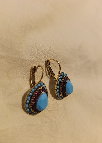 Boncuklu Turkuaz Mini Bohem Küpe - Görsel 2