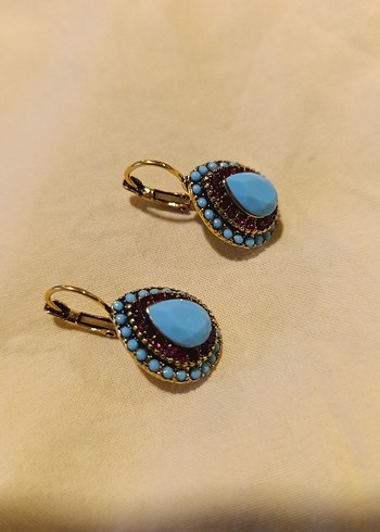 Turkuaz Boncuk İşlemeli Mini Küpe - Görsel 2