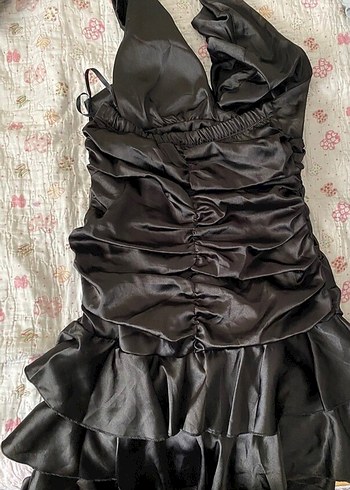 Uzun Siyah V Yakalı Fırfırlı Gotik mini Elbise - Görsel 4