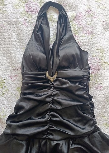 Uzun Siyah V Yakalı Fırfırlı Gotik mini Elbise - Görsel 2