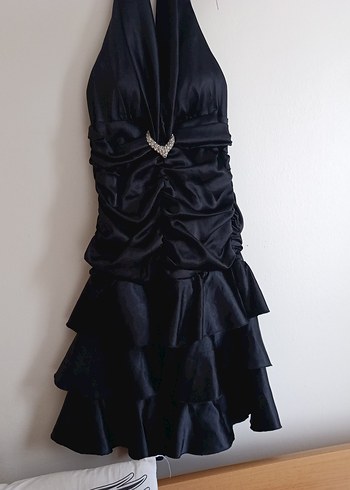 Uzun Siyah V Yakalı Fırfırlı Gotik mini Elbise - Görsel 6