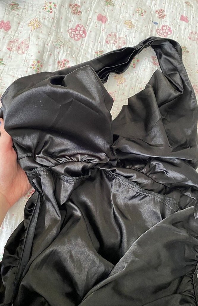 Uzun Siyah V Yakalı Fırfırlı Gotik mini Elbise - Görsel 3