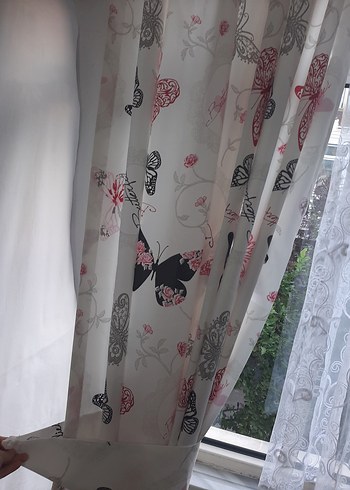 Beden pembe Renk Kelebek Desenli Fon Kanat Perde