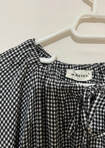 Manuka Gri Kareli Uzun Bohem Elbise - Görsel 2