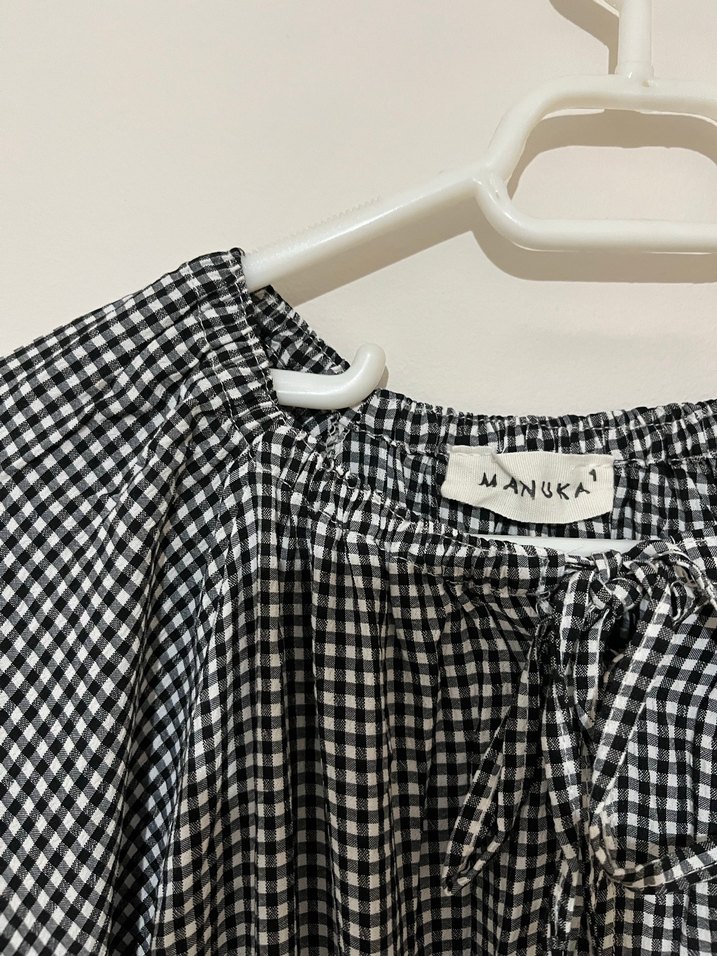 Manuka Gri Kareli Uzun Bohem Elbise - Görsel 2