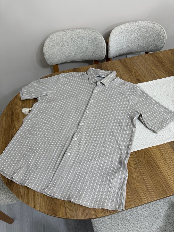 Düğmeli Kısa Kollu Bej Erkek Gömlek - Görsel 2