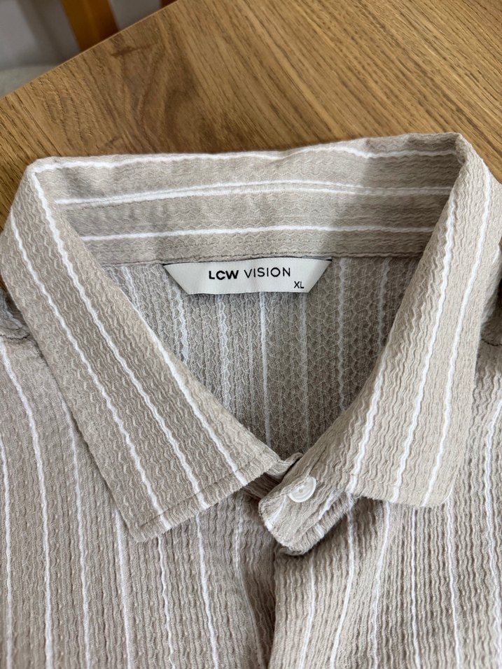 Düğmeli Kısa Kollu Bej Erkek Gömlek - Görsel 4