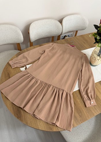 Bej Düğmeli Salaş Midi Tunik - Görsel 5