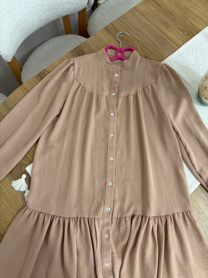 Bej Düğmeli Salaş Midi Tunik - Görsel 4