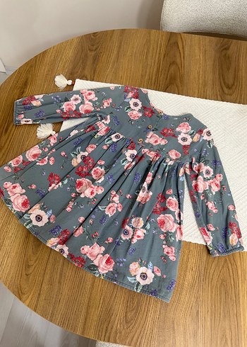 Kız Çocuk Gri Çiçekli Fırfırlı Elbise - Görsel 5