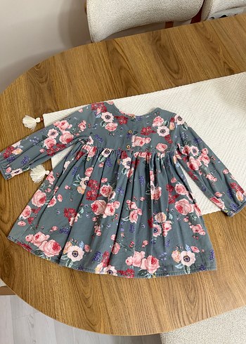 Kız Çocuk Gri Çiçekli Fırfırlı Elbise - Görsel 6