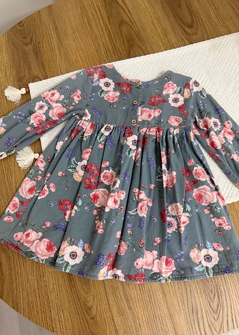 Kız Çocuk Gri Çiçekli Fırfırlı Elbise - Görsel 7