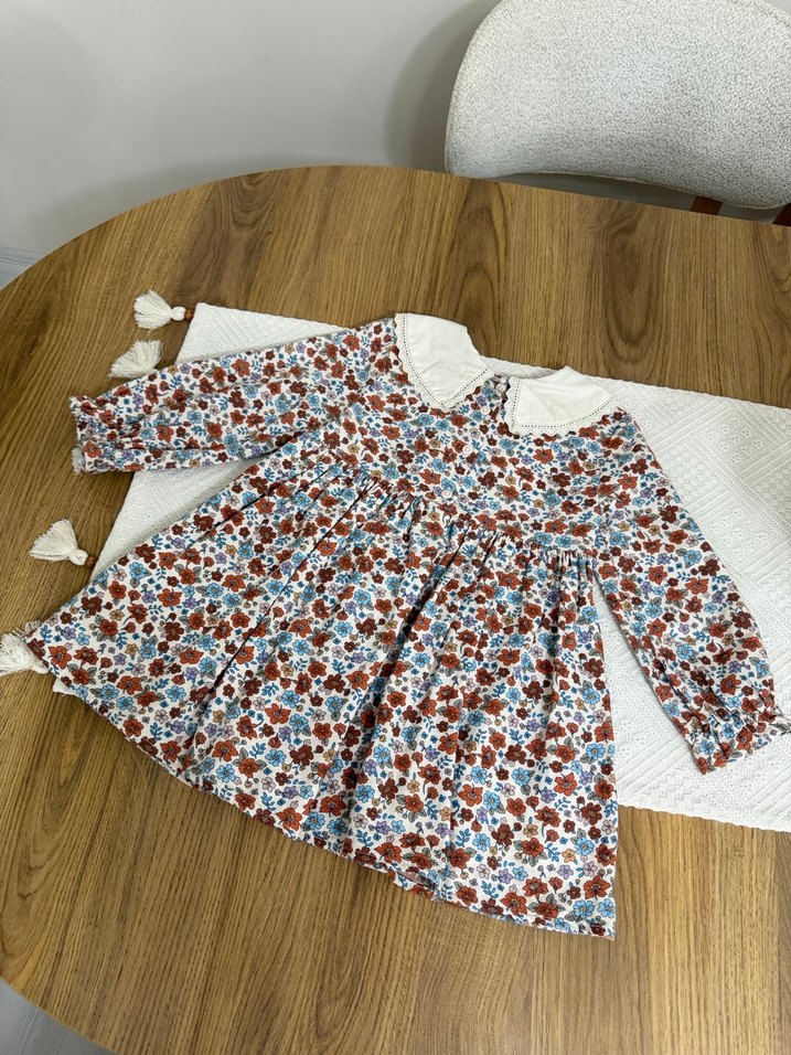 Kız Çocuk Nakışlı Pamuklu Bohem Elbise - Görsel 3