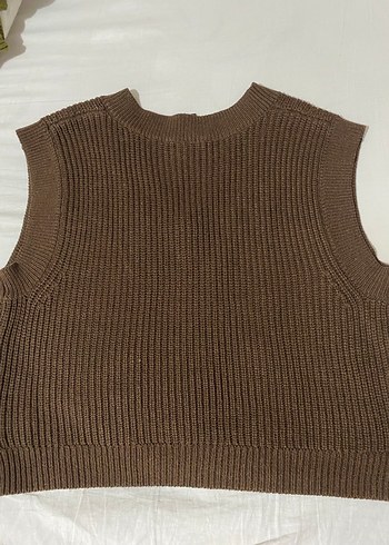 Kadın Kahverengi V Yaka Örgü Süveter - Görsel 2