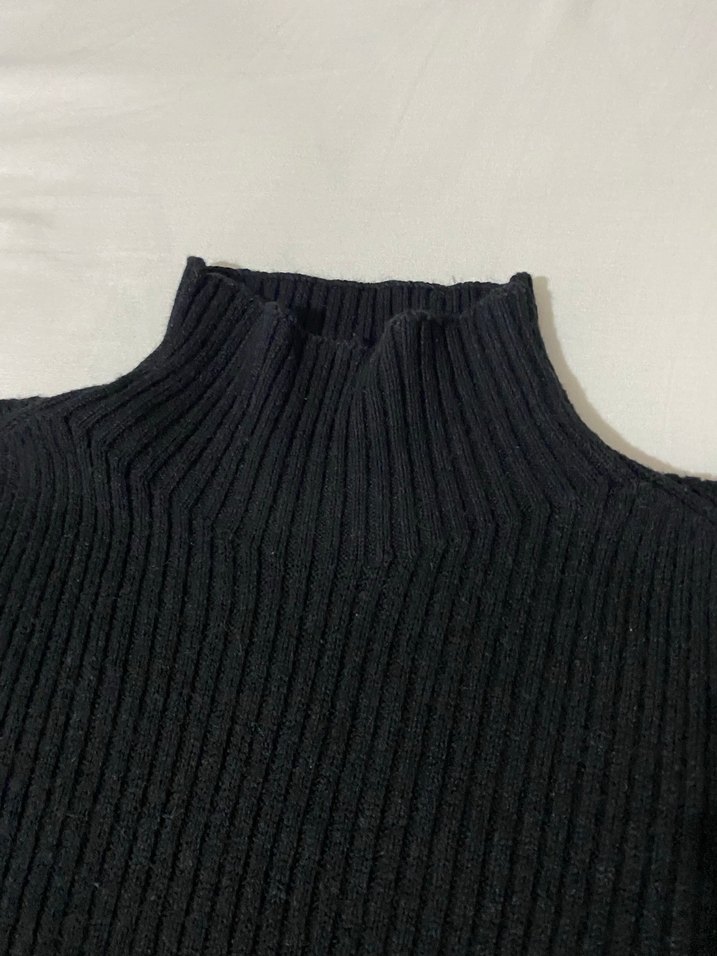 Siyah kısa  Kollu Balıkçı Yaka Kadın Kazak - Görsel 2