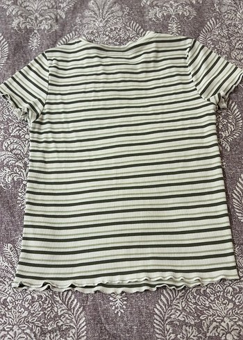 Kız Çocuk Gri Çizgili Kısa Kollu Tişört - Görsel 2