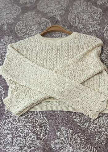 Kadın Beyaz Örgü Bohem Kazak - Görsel 2