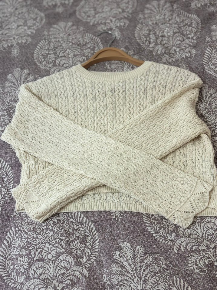 Kadın Beyaz Örgü Bohem Kazak - Görsel 2