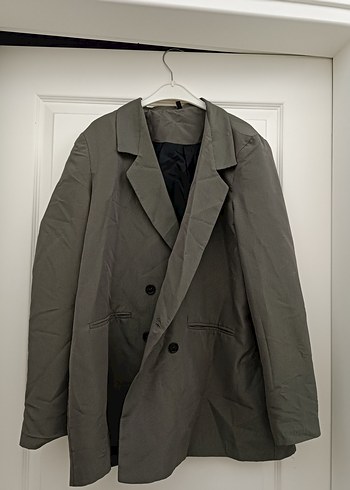 Gri Kadın Keten Blazer Ceket