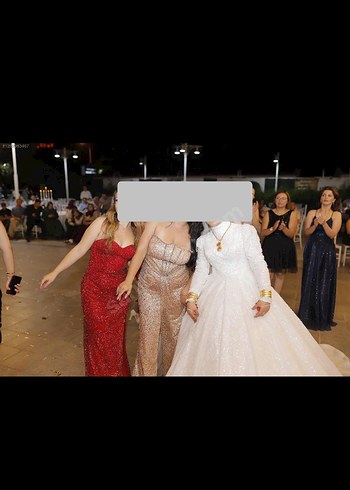 Işıltılı Kırmızı Straplez Uzun Abiye Elbise