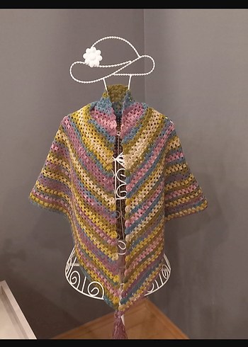 Pastel Renkli Örgü Bohem Kadın Şal - Görsel 2