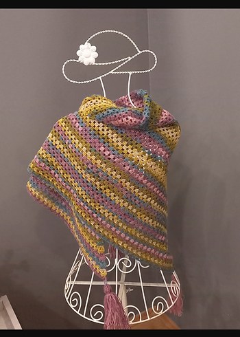 Pastel Renkli Örgü Bohem Kadın Şal - Görsel 3
