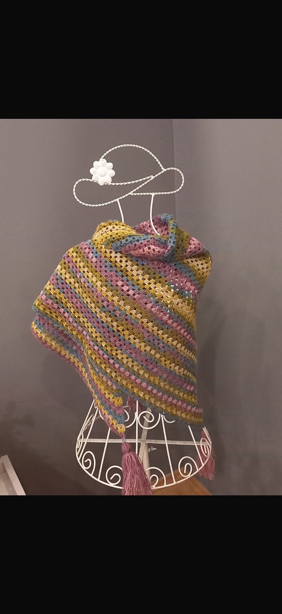 Pastel Renkli Örgü Bohem Kadın Şal - Görsel 3