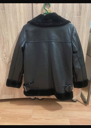 Kürklü Siyah Deri Kadın Biker Ceket - Görsel 2