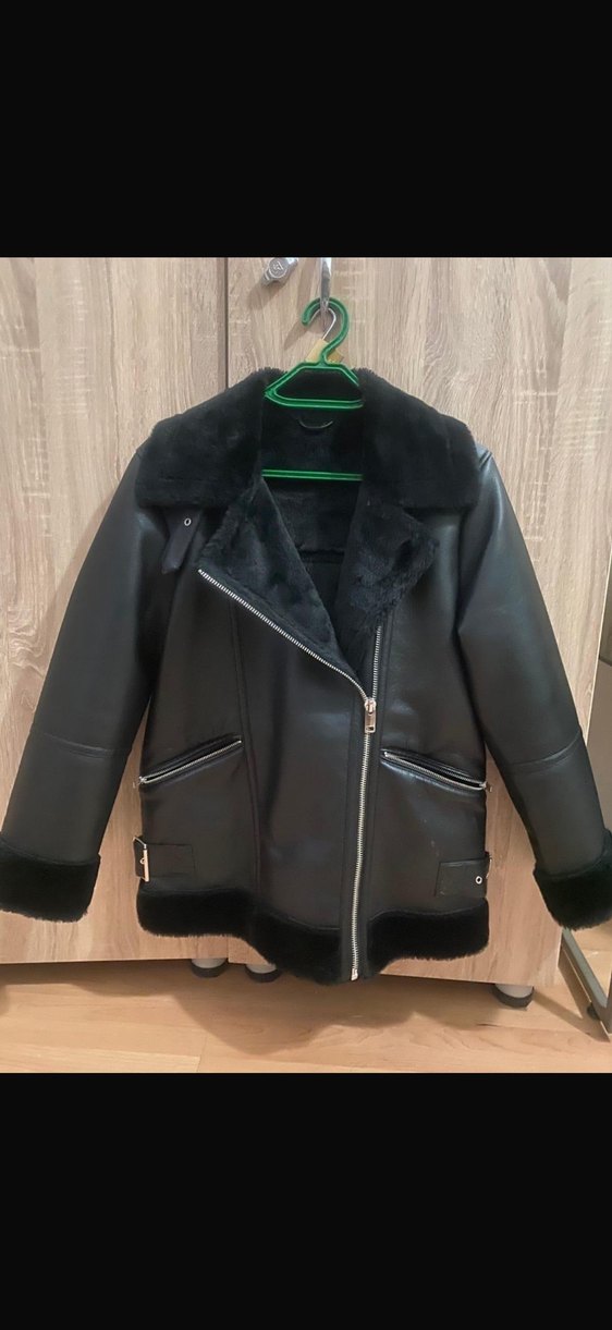 Kürklü Siyah Deri Kadın Biker Ceket - Görsel 3