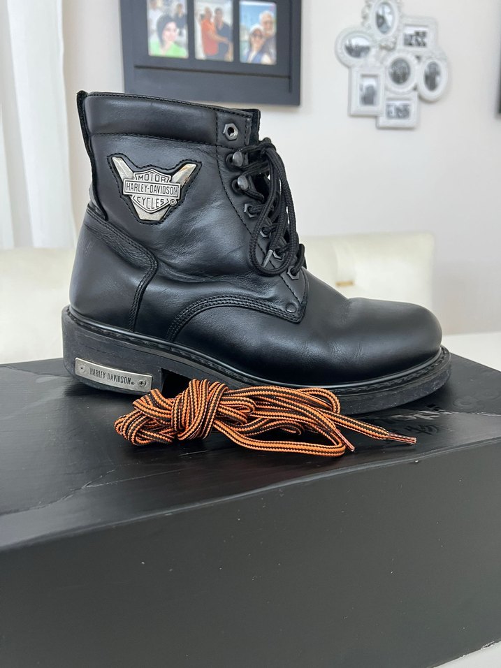 Siyah Harley Davidson Deri Biker Botlar Yüksek Topuklu - Görsel 3