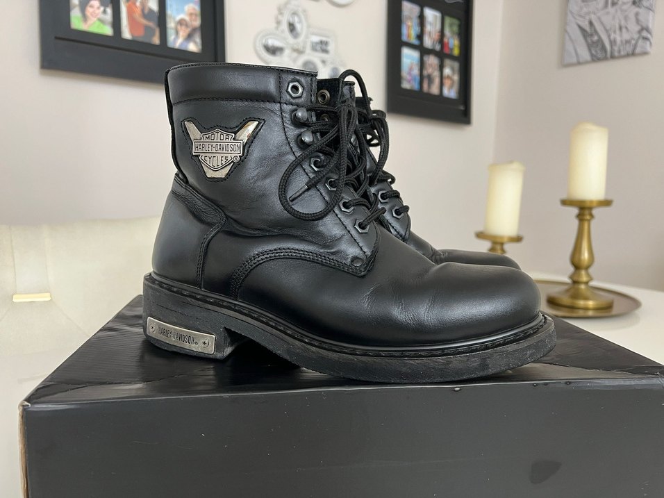 Siyah Harley Davidson Deri Biker Botlar Yüksek Topuklu - Görsel 2