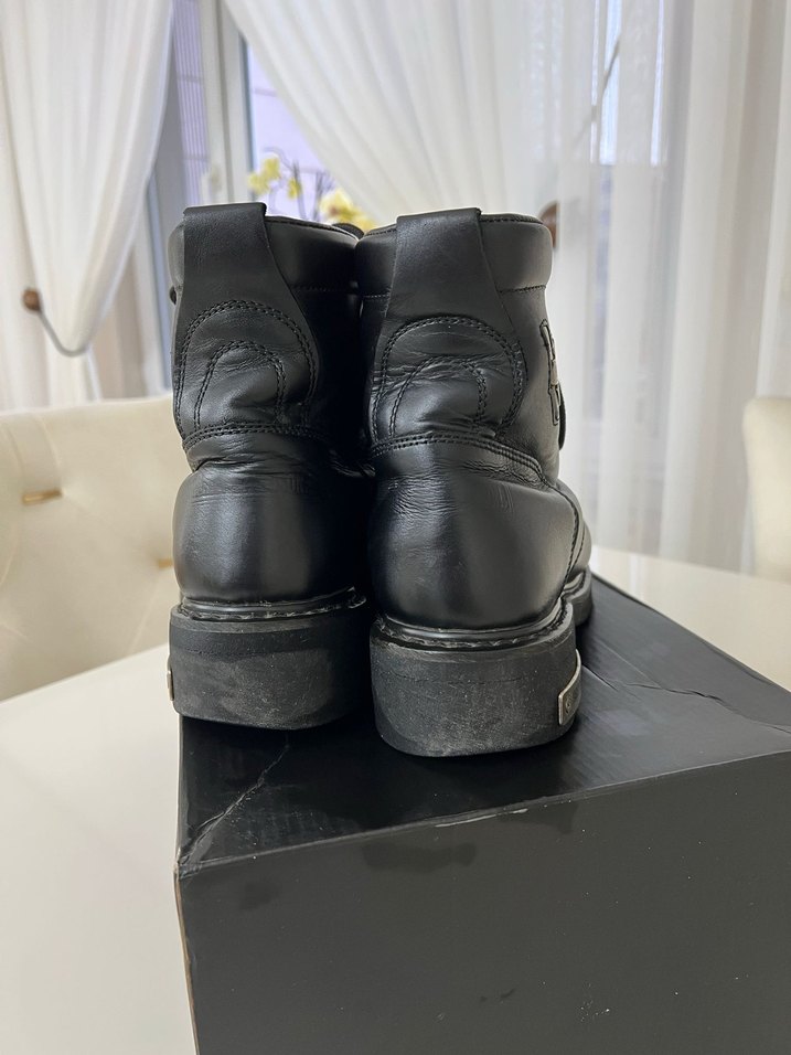 Siyah Harley Davidson Deri Biker Botlar Yüksek Topuklu - Görsel 5