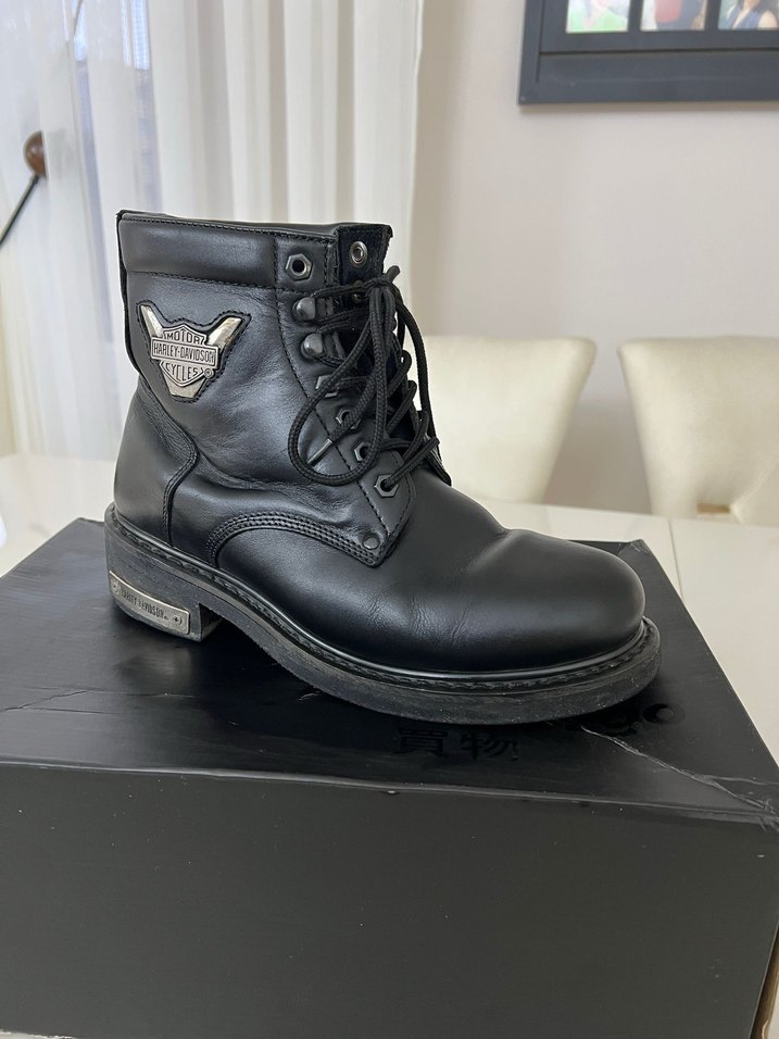Siyah Harley Davidson Deri Biker Botlar Yüksek Topuklu - Görsel 4