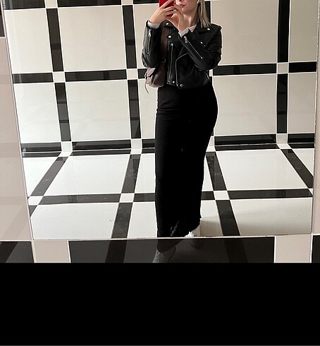 m Beden Suni deri crop biker ceket