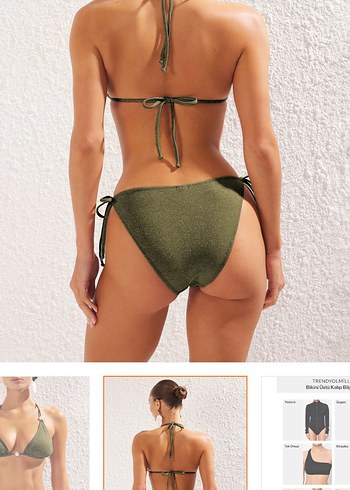 s Beden Haki üçgen inci aksesuarlı Bikini