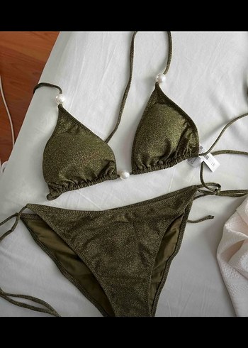 Trendyol & Milla Haki üçgen inci aksesuarlı Bikini