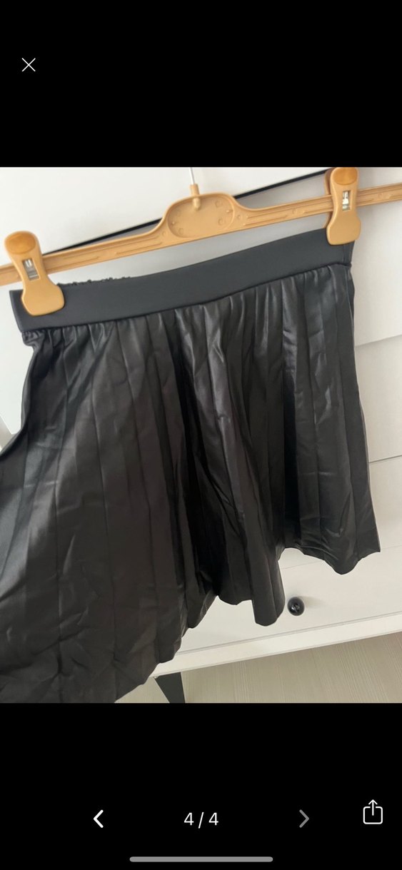 Sarı siyah deri Pileli etek - Görsel 4