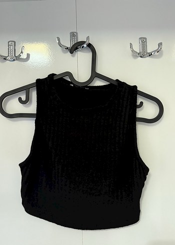 Siyah Kolsuz Mini Crop Top