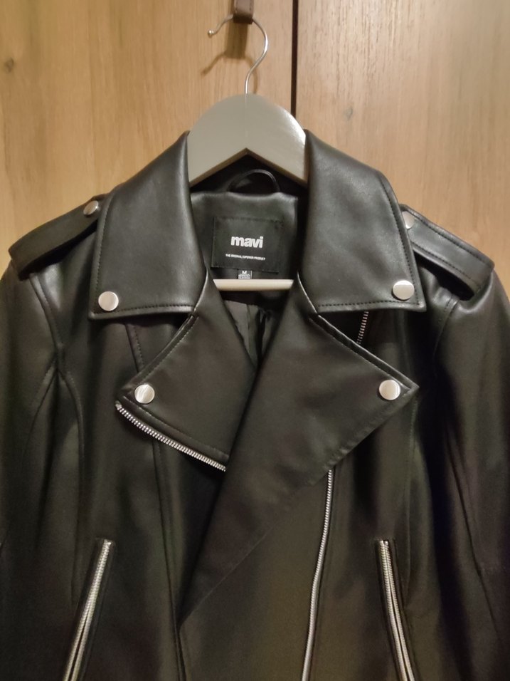 MAVİ  Deri Biker Kadın Ceket - Görsel 3