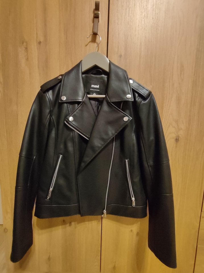 MAVİ  Deri Biker Kadın Ceket - Görsel 2