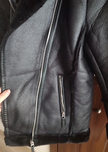 Stradivarius Deri Kürklü Kadın Ceket - Görsel 5