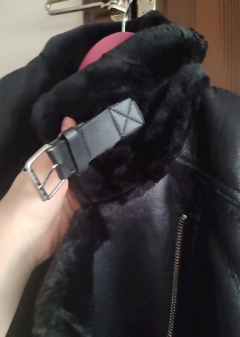 Stradivarius Deri Kürklü Kadın Ceket - Görsel 4