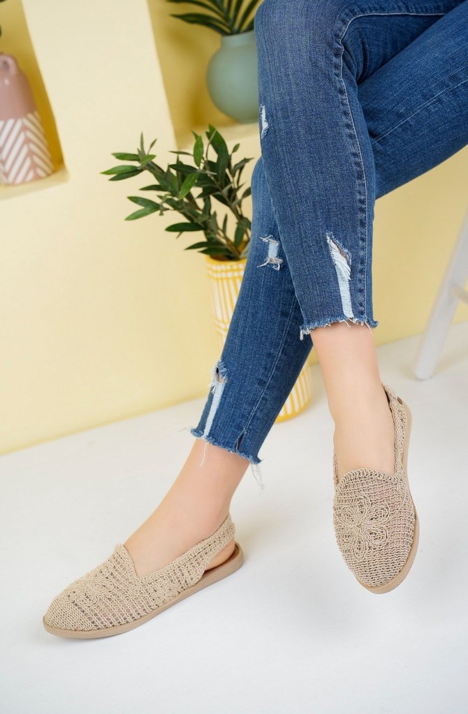 Bej Örgü Kadın Stiletto Espadril - Görsel 3