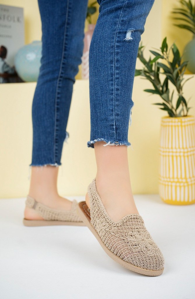 Bej Örgü Kadın Stiletto Espadril - Görsel 2