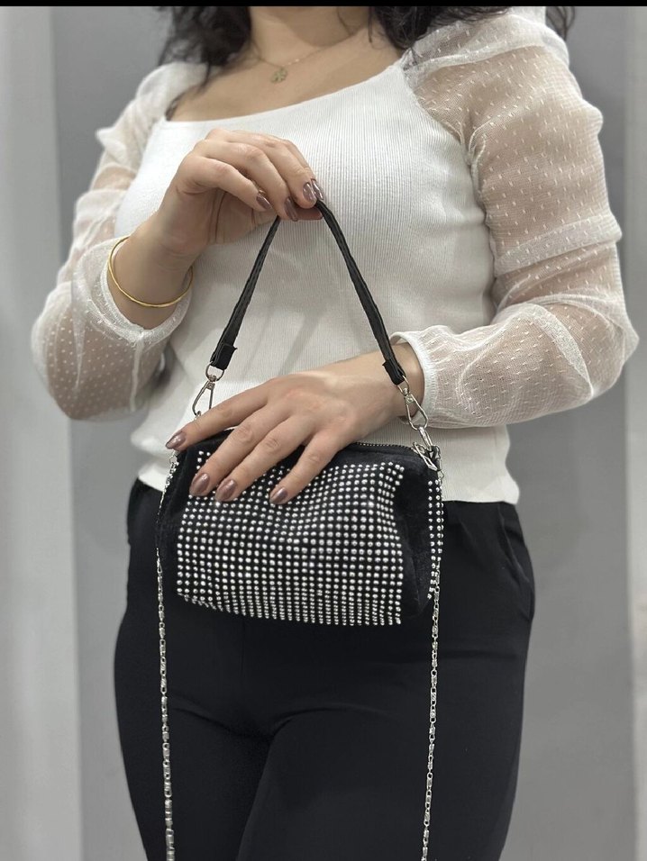 Parlak Siyah Puantiyeli Kadın Çanta - Görsel 2