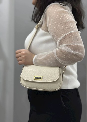 Beyaz Deri Kemerli Yılan Desenli Omuz Çantası - Görsel 3