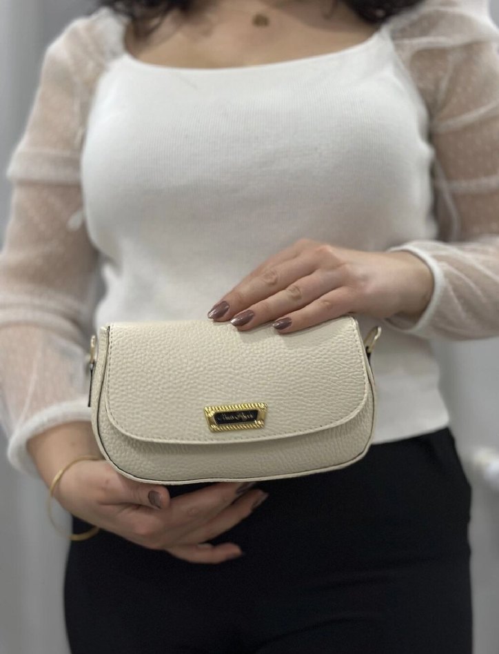 Beyaz Deri Kemerli Yılan Desenli Omuz Çantası - Görsel 2