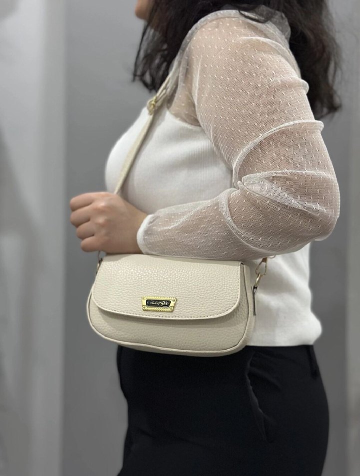 Beyaz Deri Kemerli Yılan Desenli Omuz Çantası - Görsel 3